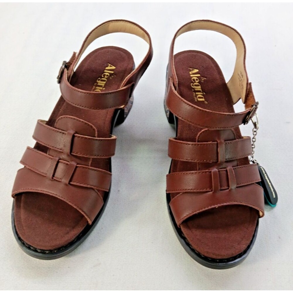 Alegria Shoes Womens Size 9.5/40 Brown Leather Strappy Block Heel Sandals